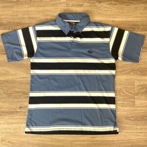 Heat Wave Blue Striped Polo Shirt with Logo. Size Medium